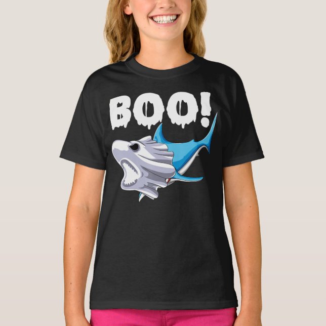 T-shirt shark halloween  boo ghost shark gift boys mens (Devant)