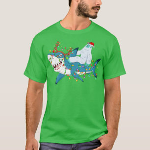 T-shirt Shark Lights Xmas Lover Père Noël Yeti Ride Shark 