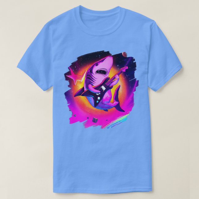 T-shirt Shark Playing Guitar in Space Outer Space Sharks (Design devant)