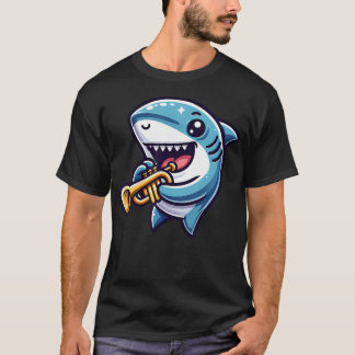 T-shirt Shark Playing Trumpet Cartoon Music Fun