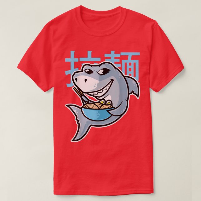 T-shirt Shark Ramen Bowl Kawaii Neko Anime nouilles japona (Design devant)