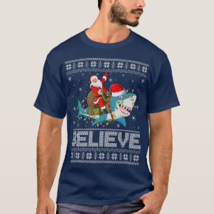 T-shirt Shark Xmas Éclairage Croire Laid Père Noël Riding