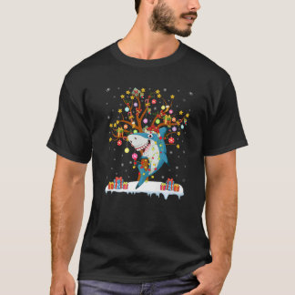 T-shirt Shark Xmas Lighting Tree Santa Shark Christmas
