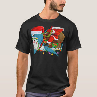 T-shirt Shark Xmas Lights Santa Ride Shark Christmas