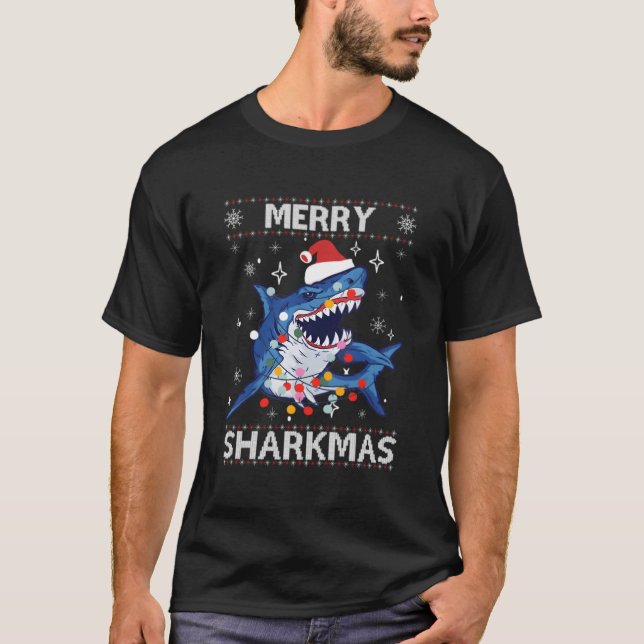T-shirt Sharkmas Funny Shark laides de Noël (Devant)