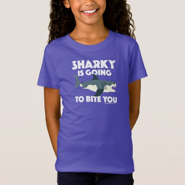 T-Shirt Sharky Va Vous Biter Design - Fille J Fine (Devant)