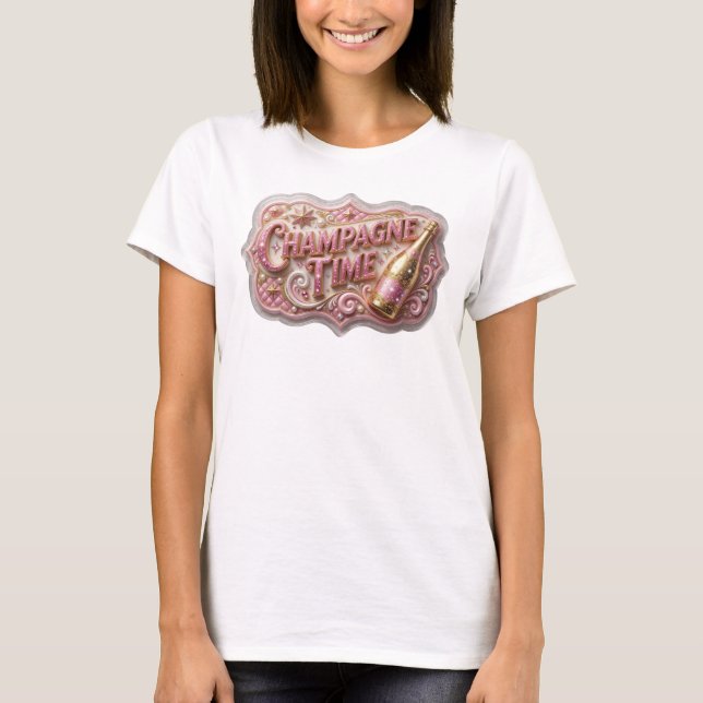 T-shirt Sharp Pink CHAMPAGNE TIME Texte Art 3D (Devant)
