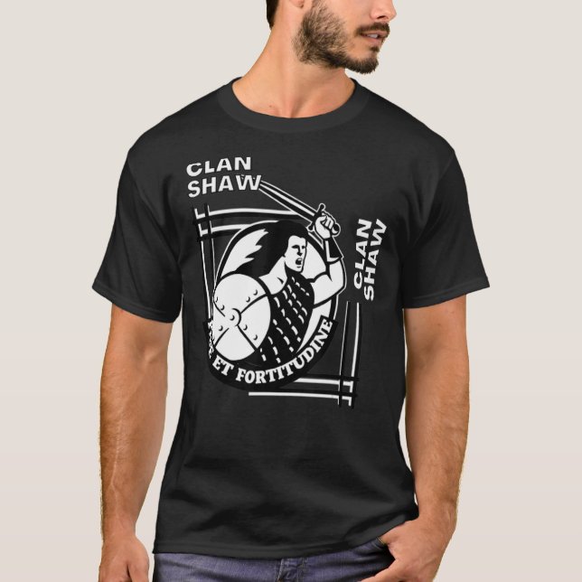 T-shirt Shaw Clan Gaelic Motto Swordsman (Devant)