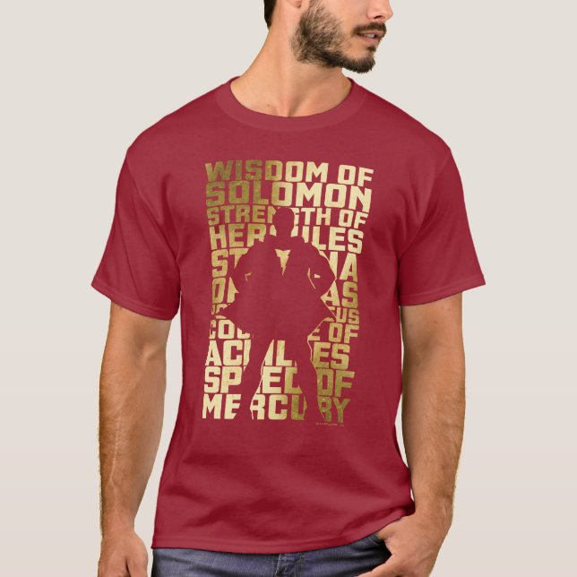 T-shirt SHAZAM ! | Capacités Golden Typography Graphic (Devant)