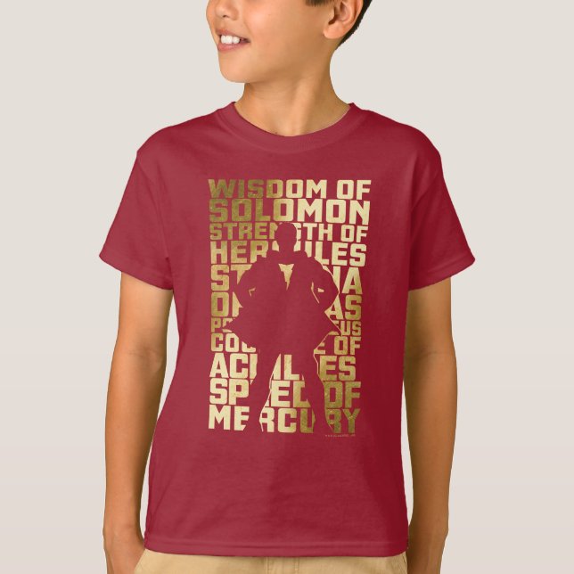 T-shirt SHAZAM ! | Capacités Golden Typography Graphic (Devant)