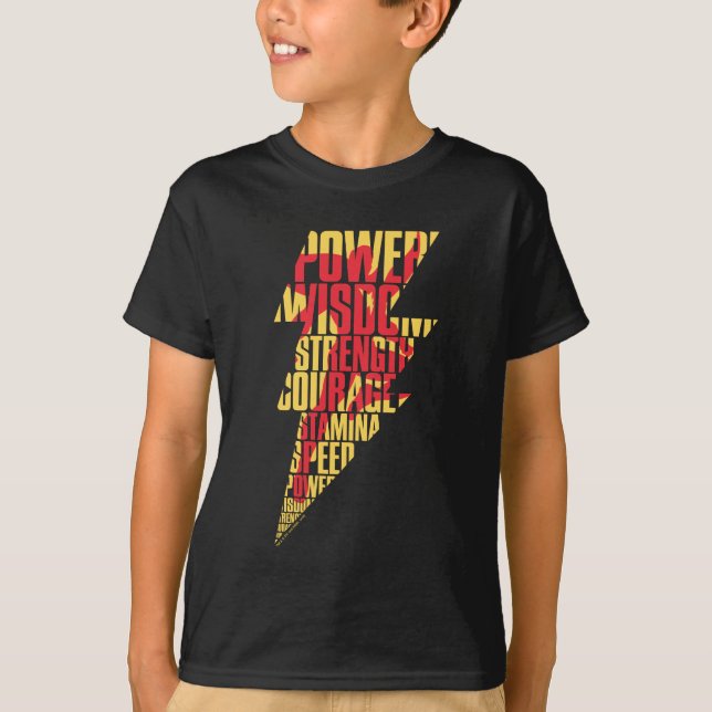 T-shirt SHAZAM ! | Shazam Capacités Éclair Graphique (Devant)
