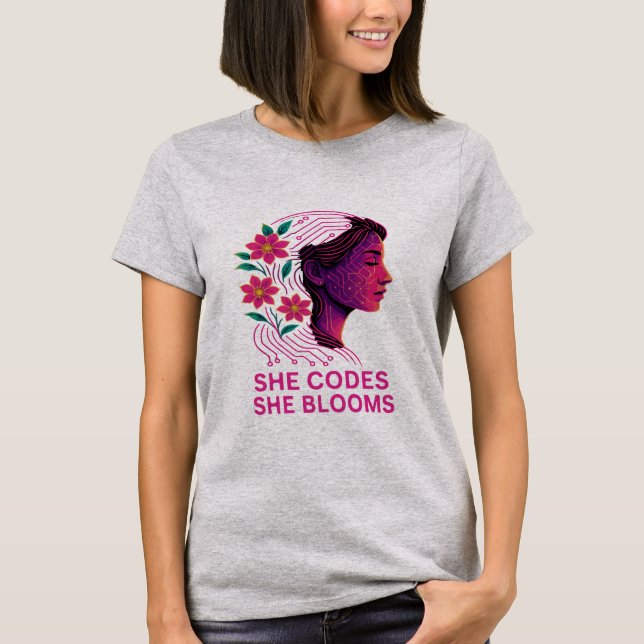 T-shirt She Codes She Blooms (Devant)