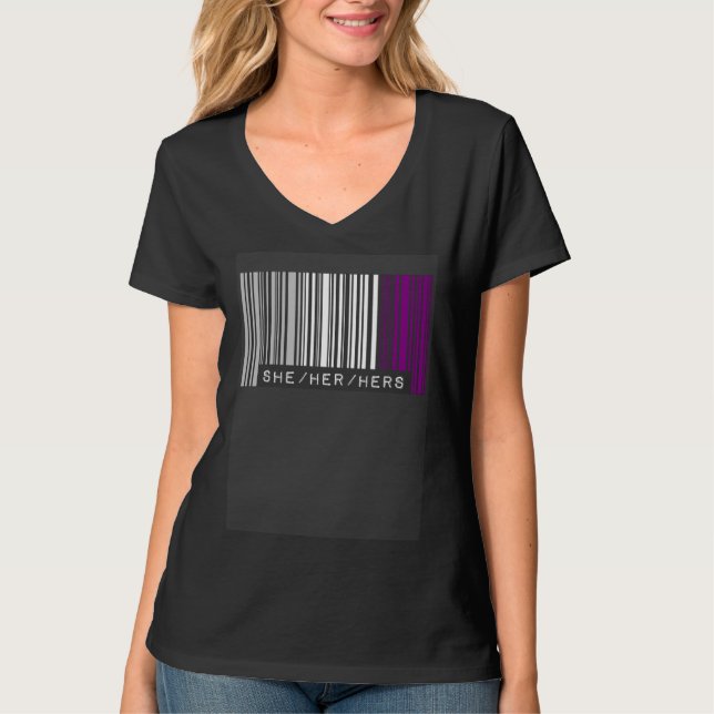 T-shirt She Her Hers Pronouns Asexual Pride Flag Barcode A (Devant)