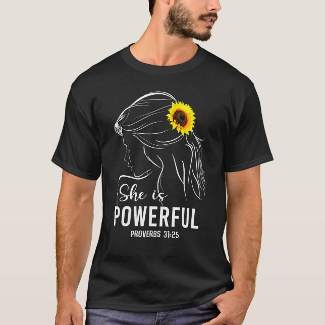 T-shirt She Is Powerful Bible Verse Religious  for Women (Devant)