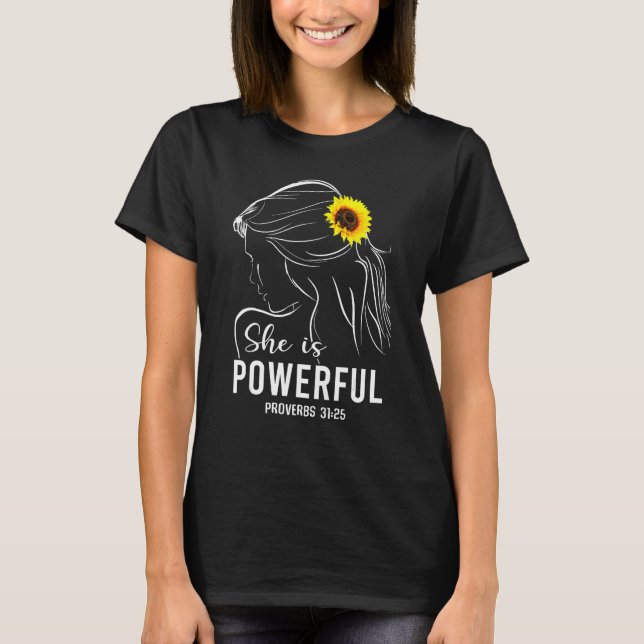 T-shirt She Is Powerful Bible Verse Religious  for Women (Devant)