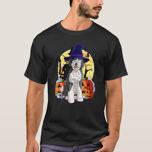 T-shirt Sheepadoodle Chien Mignon Halloween Sorcière Citro (Devant)