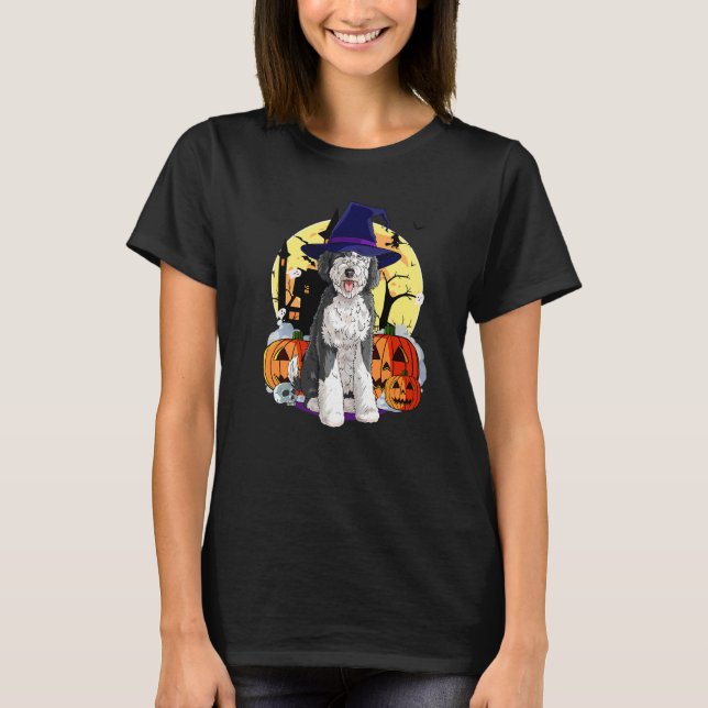 T-shirt Sheepadoodle Chien Mignon Halloween Sorcière Citro (Devant)