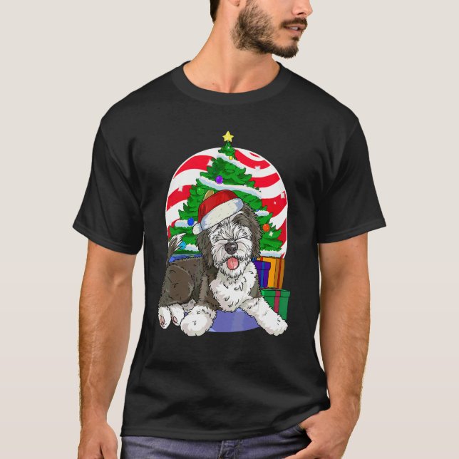 T-shirt Sheepadoodle Dog Santa Christmas Tree Decor (Devant)