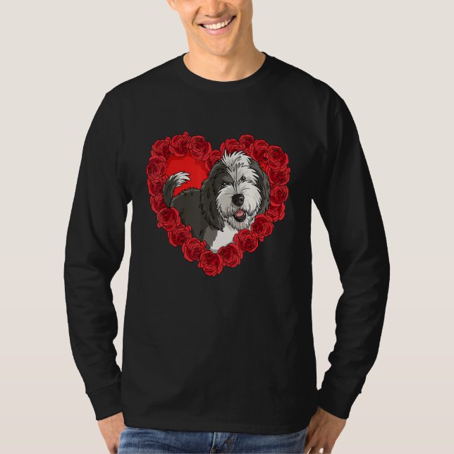 T-shirt Sheepadoodle Heart Roses Valentine Day Dog Mom (Devant)