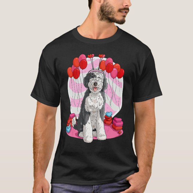 T-shirt Sheepadoodle Heart Valentine Day Dog (Devant)