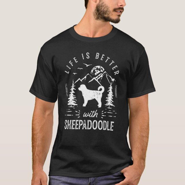 T-shirt Sheepadoodle Life Better Maman Papa Chien (Devant)