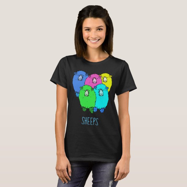 T-shirt Sheeps - Cinq gras de couleur moelleuse dessin ani (Devant entier)