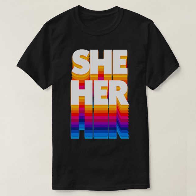 T-shirt SheHer Pronoun Retro Faded Design (Design devant)