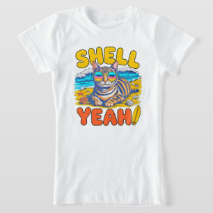 T-Shirt Shell Yeah Chat d'été – Fille de plage cool en vac