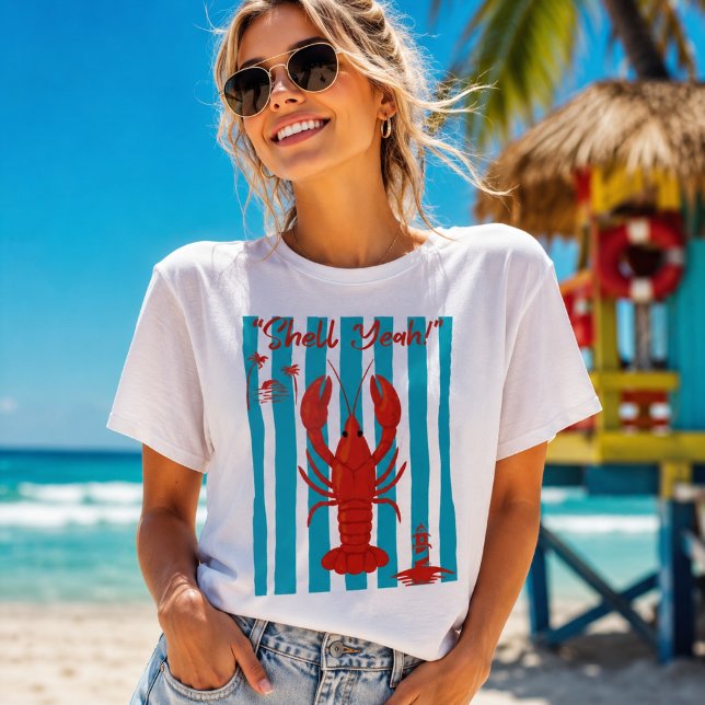 T-shirt "Shell Yeah" Funny Red Lobster Beach Stripes T-Shi (Créateur téléchargé)