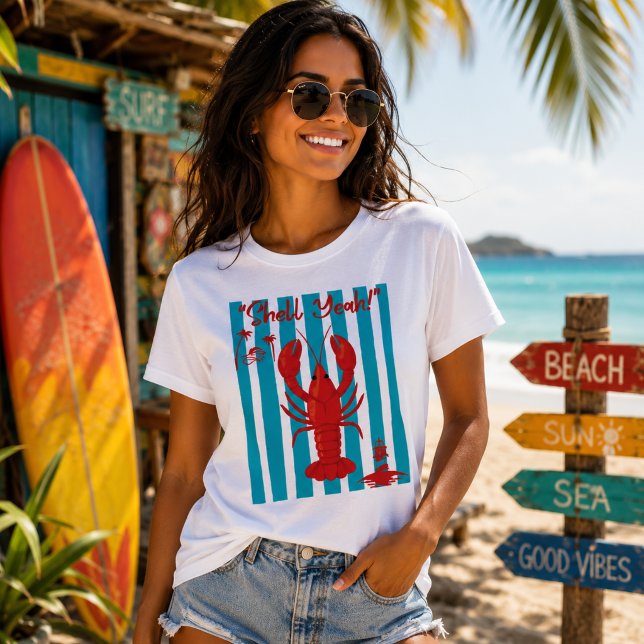 T-shirt "Shell Yeah!" Nautical Red Lobster Coastal Summer  (Créateur téléchargé)