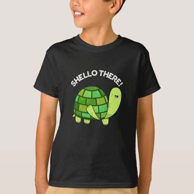 T-shirt Shello There Funny Tortoise Pun Dark BG (Devant)