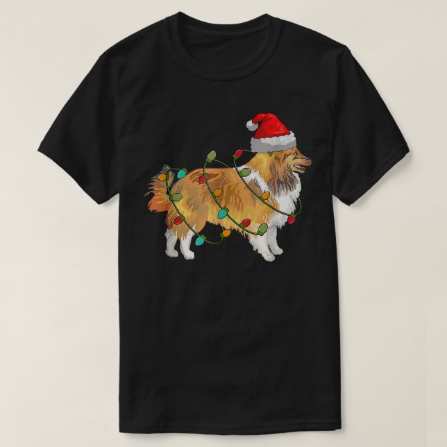 T-shirt Sheltie Dog Ugly Christmas Sweater Xmas Tree Light (Design devant)