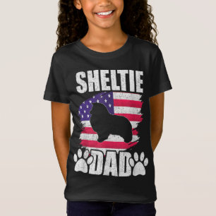 T-Shirt Sheltie Papa Amoureux des chiens Drapeau américain