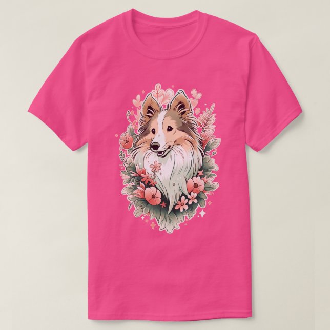 T-shirt Sheltie Shetland Sheepdog Pastel (Design devant)