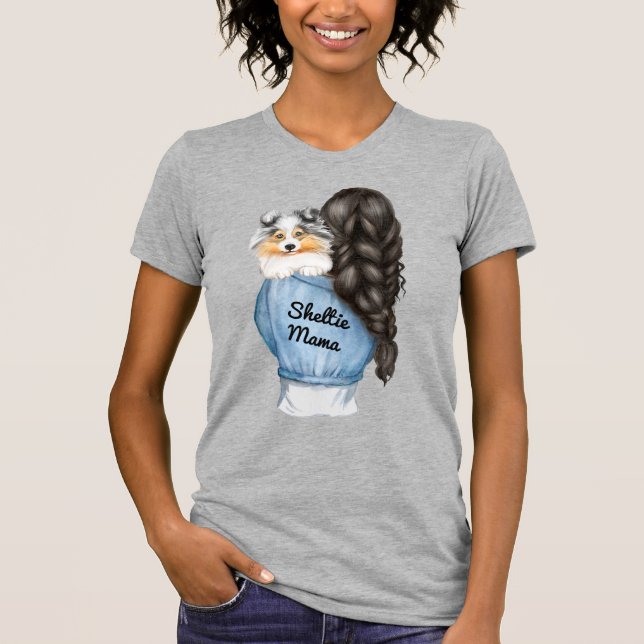 T-shirt Shelty Mama Black Hair w Merle Shetland Sheepdog (Devant)