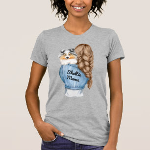 T-shirt Shelty Mama Cheveux Brown avec Merle Shetland Shee