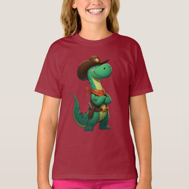 T-shirt Shérif de dinosaure mignon/cowboy (Devant)