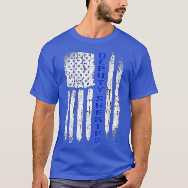 T-shirt Sheriff adjoint est pour hommes mince ligne bleue  (Devant)