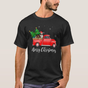 T-shirt Shetland Cheepdog Chien à cheval Camion rouge Noël