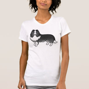 T-shirt Shetland Sheepdog Bi-Noir Chien de Dessin Animé Mi