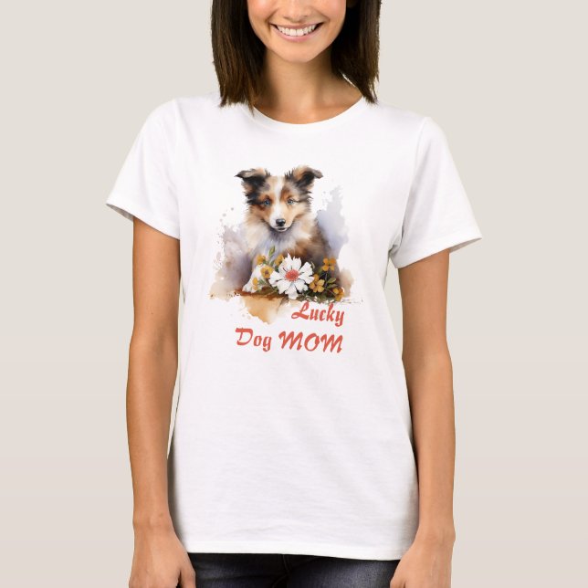 T-shirt Shetland Sheepdog Chiot Pet Aquarelle (Devant)