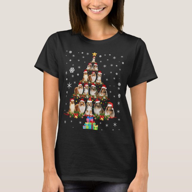 T-shirt Shetland Sheepdog Christmas Tree Funny Sheltie Xma (Devant)