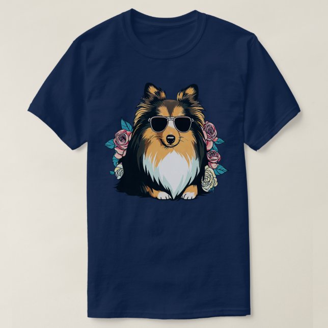 T-shirt Shetland Sheepdog et Fleur (Design devant)