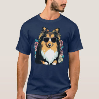 T-shirt Shetland Sheepdog et Fleur