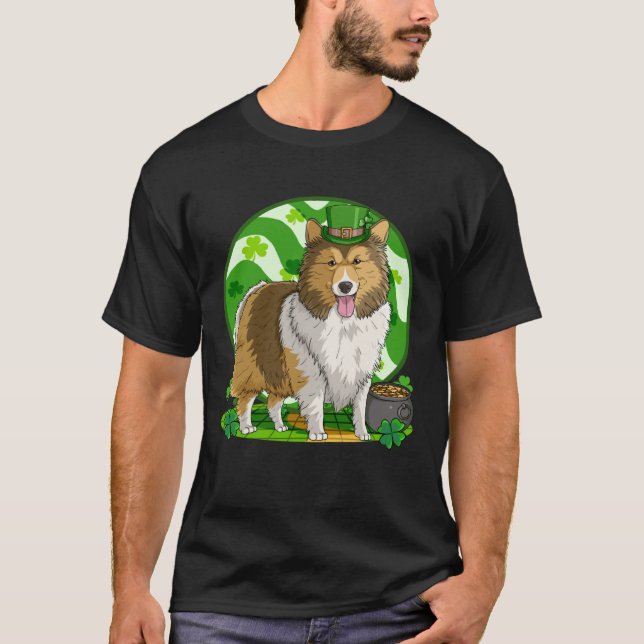 T-shirt Shetland Sheepdog Lucky Leprechaun Dog St Patricks (Devant)