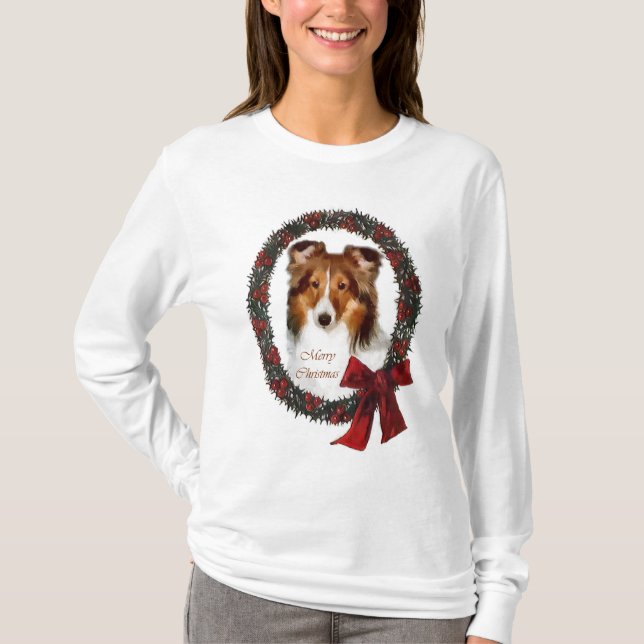T-shirt Shetland Sheepdog Sheltie Cadeaux de Noël (Devant)