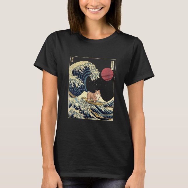 T-shirt Shetland Sheepdog Sheltie Japanese Kanagawa Wave F (Devant)