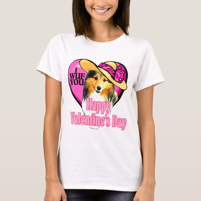 T-shirt Shetland Sheepdog Sheltie Valentines (Devant)