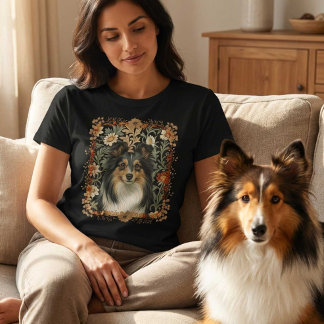 T-shirt Shetland Sheepdog Sheltie Vintage William Morris