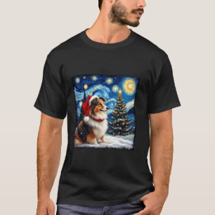 T-shirt Shetland Sheepdog Starry Nuit de Noël Van Gogh